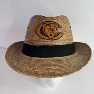 Chicago Bears Straw Fedora Hat Mens 7 1/2 Brown NFL Football Sun Hat Mexico